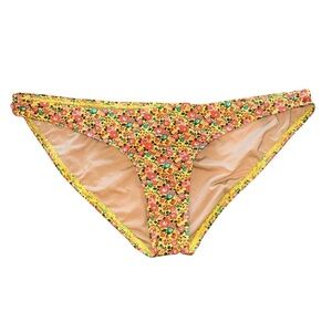 NEW J. Crew Women's Medium Floral Low-Rise Yellow Pink Bikini Swimsuit Bottom
